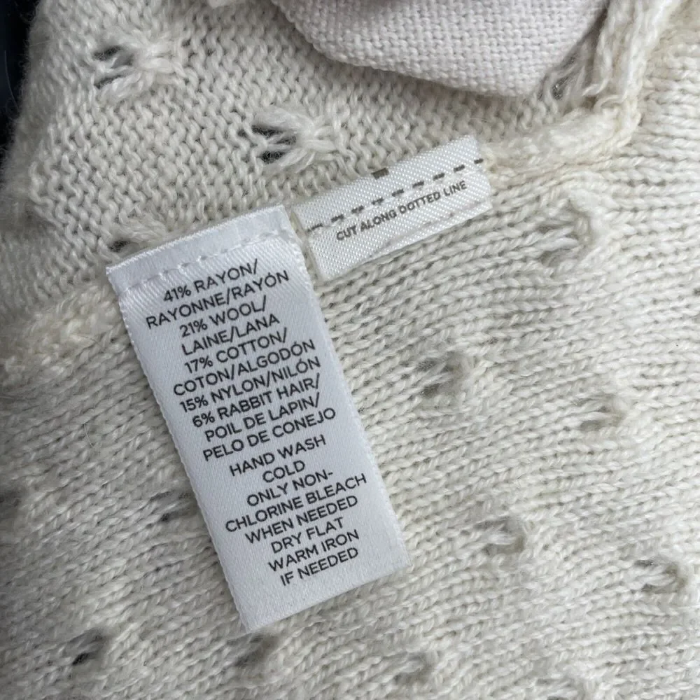 LOFT Cardigan Sweater Womens Medium‎ Cream Cottagecore Wool Blend Pockets *READ